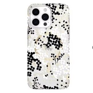 Kate Spade iPhone 15 Plus Protective Case MagSafe Black & White Floral Gems
